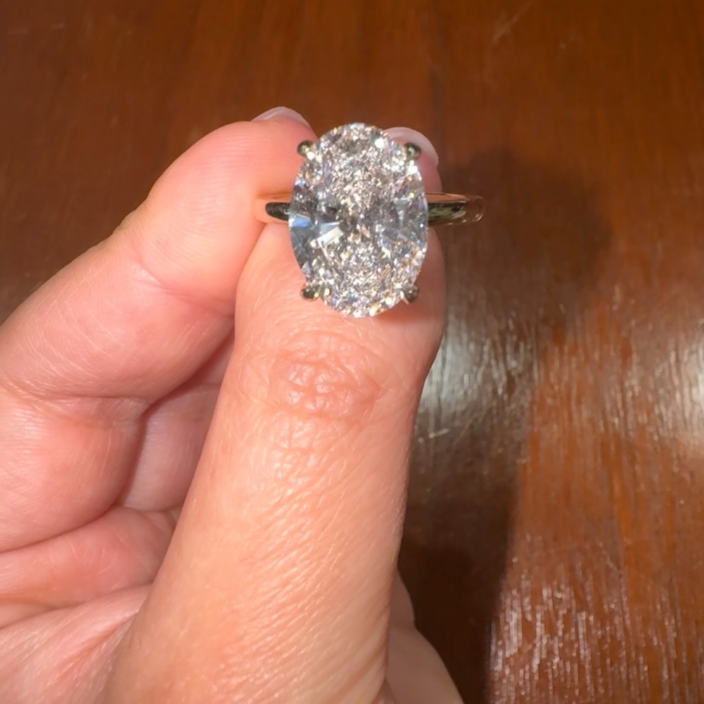 5ct oval lab grown diamond ring in 14k yellow gold D/VS1
